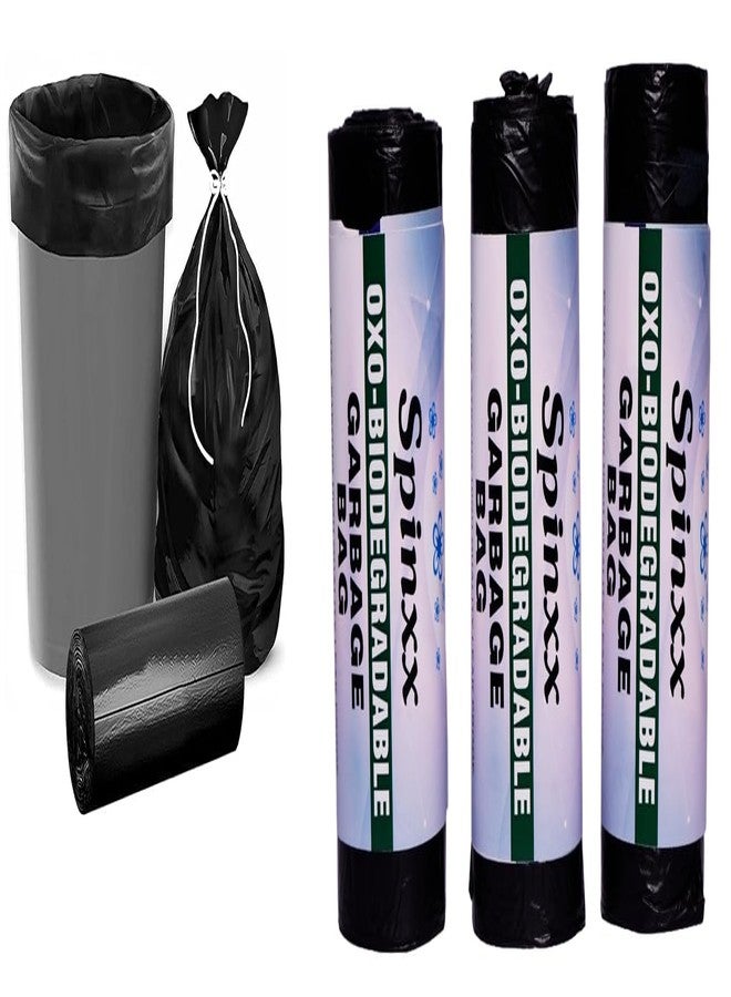 Spinxx Biodegradable Garbage Bags for Dustbin | 90 Pcs | Medium 19 X 21 Inches | Pack of 3 | Black | Dustbin Bags/Trash Bag with Detachable drawstrings - Image 1